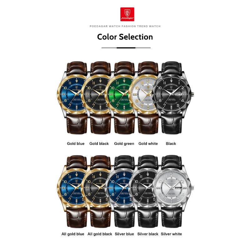 POEDAGAR Orologi di Lusso di Alta Qualità per Uomo Sportivi Quarzo Pelle Impermeabile Luminosi Data Giorno Orologio Maschile Reloj