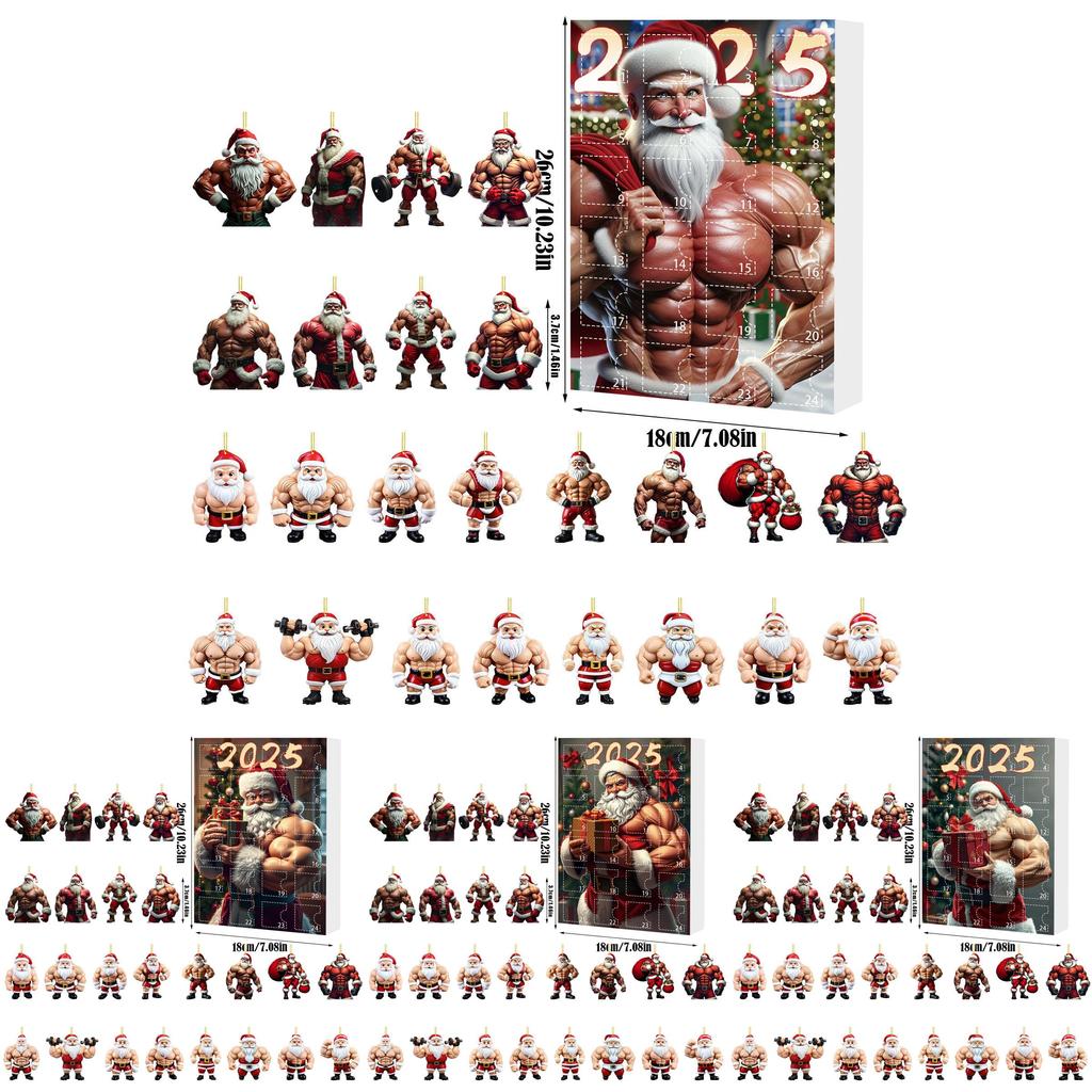 Christmas Countdown Blind Box With Muscular Santa Figure For Holiday Tree Decor And Gift Giving