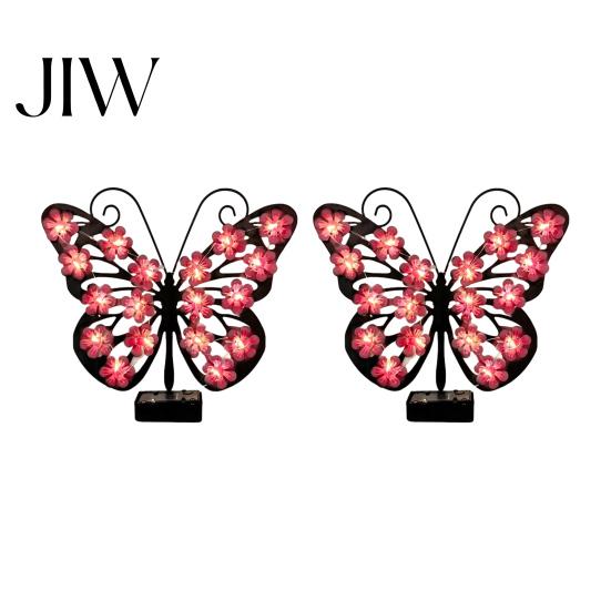 Decorative Butterfly Fence Lights 2Pcs Solar Outdoor Metal Wall Decor, IP65 Waterproof Garden Art with Lights, Hanging for Patio Porch