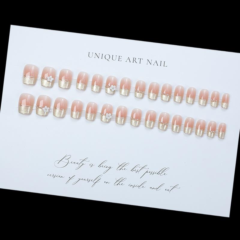 Golden Flower French Cat's Eye Wearing Nail Detachable Short 2026 Premium Nail Art Finished Product