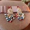 High-End Silver Needle Crystal Tassel Earrings: Diamond Inlaid Floral Retro Ethnic Style