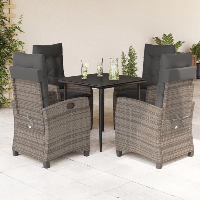 VidaXL Garden Dining Set 5 Pcs with Cushions Grey 3212783