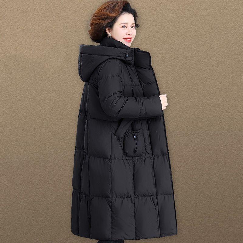 Weinrot Langer Daunenmantel Damen Winter Dick Warm Gesteppt Baumwolljacke Mit Kapuze Locker Oberbekleidung