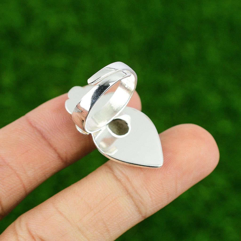 Natural Rainbow Moonstone Stackable Flower Adjustable Ring 925 Silver For Girls