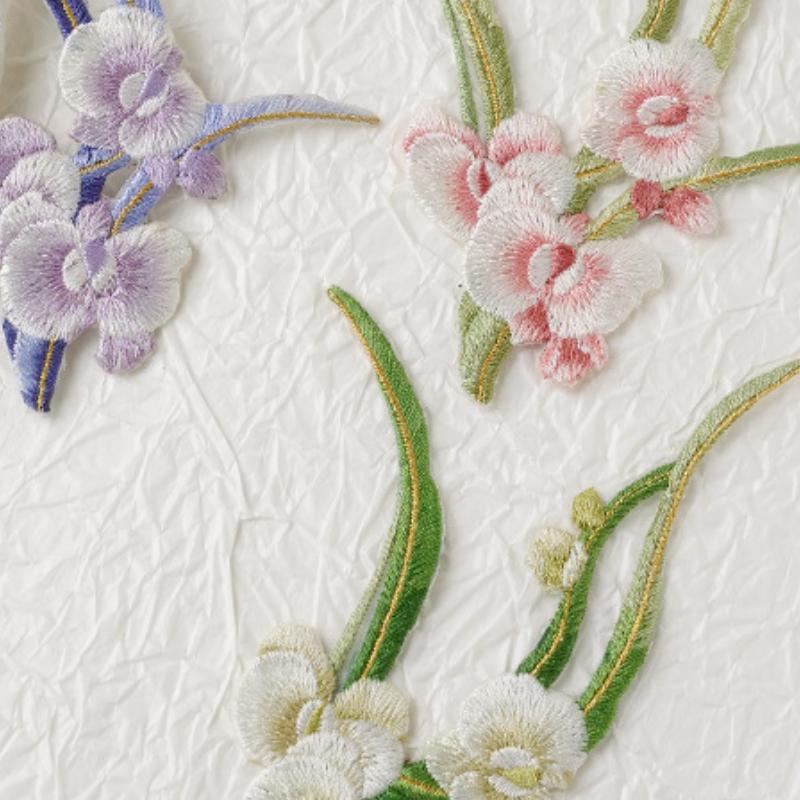 Butterfly Orchid Embroidered Cloth Sticking with Chinese Ancient Style DIY Cloth Sticking Hanfu Bags Stains Repairing Ironing
