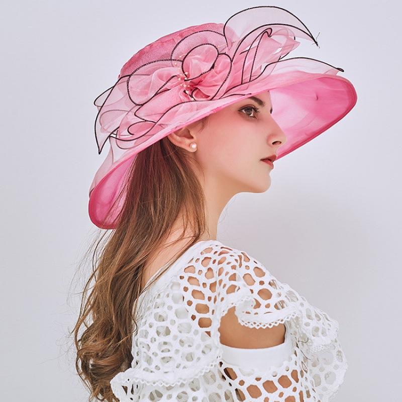 Summer Korean Version of Flower Mesh Sun Hat Beach Sun Hat Women's Organza Top Hat