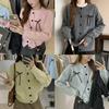 Korean Lace Round Neck Knit Cardigan with Bow - Women's Early Autumn Top