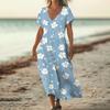 Fashion Women's Summer V-neck Short Sleeve Cotton And Linen Vintage Floral Print Beach Dress