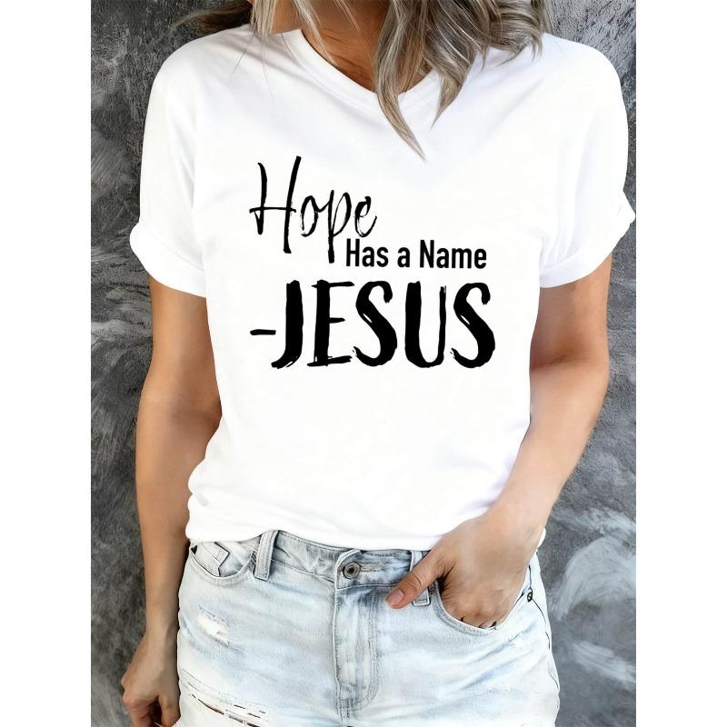 

Women s Hope Has a Name Graphic T-Shirt Hip-Hop Street Style Casual All-Season Tee S белый