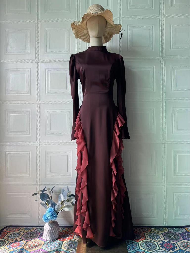 Robe de Printemps Patchwork Dentelle à Lacets Satin Mousseline Col Haut 2025