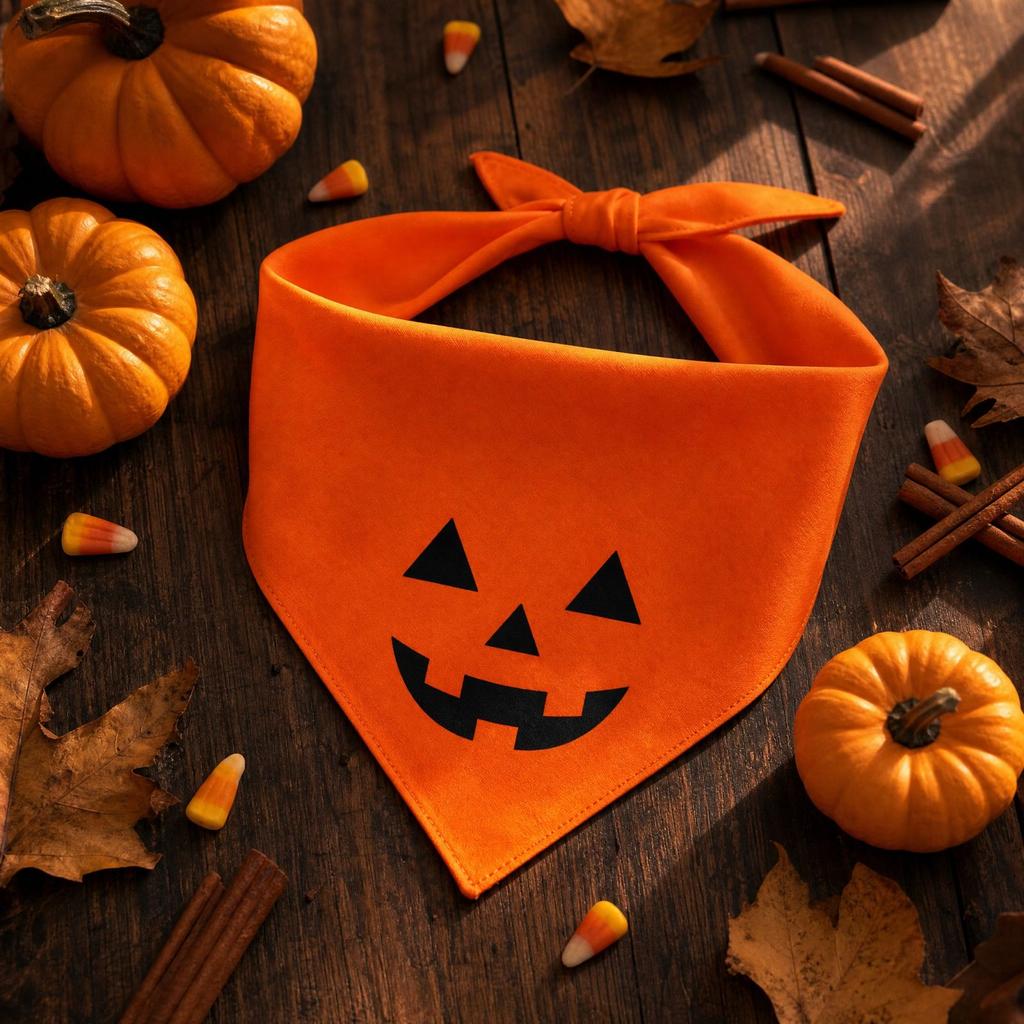 Halloween Pet Bandana Bib with Pumpkin Pattern, Bib Neck Scarf for Dogs and Cats