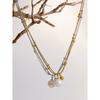 Yhpup Elegant Imitation Pearls Stainless Steel Round Beads Chain Pendant Necklace for Women Gold Silver Color Korean Jewelry