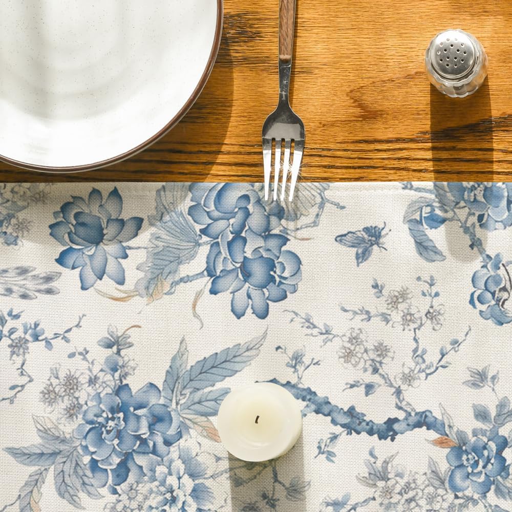 Artoid Mode Peacock Flower Chinoiserie Pompon Fall Table Runner, Seasonal Modern Kitchen Dining Table Decoration for Home Party Decor 13x48 Inch