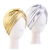 New Unisex Vintage Metallic Turban Headband Cross Twist Arab India Pleated Head Wrap Ramadan Beanies Hats Muslim Chemo Cap