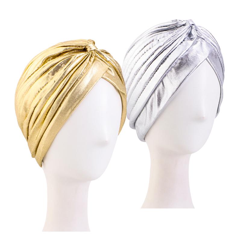 New Unisex Vintage Metallic Turban Headband Cross Twist Arab India Pleated Head Wrap Ramadan Beanies Hats Muslim Chemo Cap