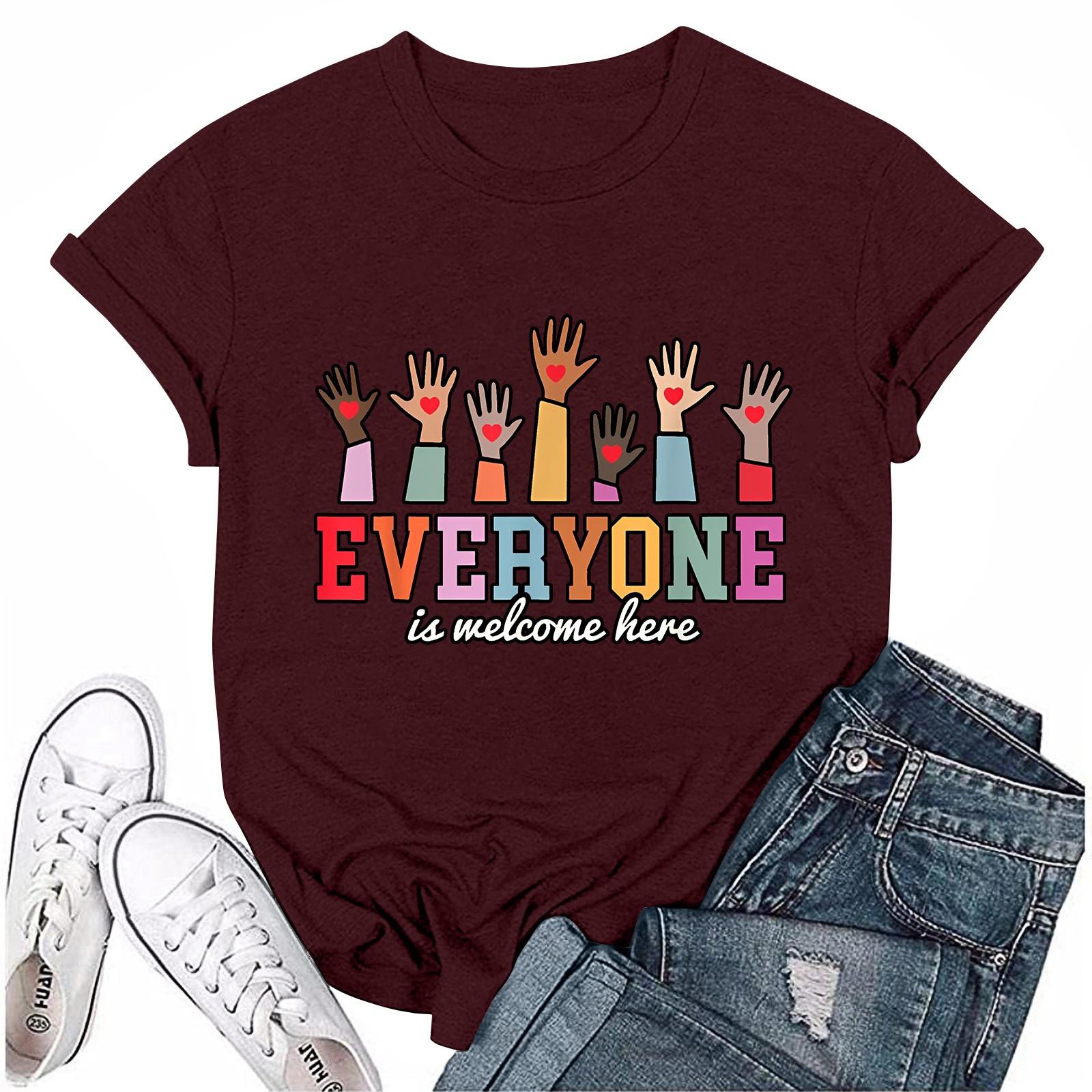 

Взрослые Повседневные Ежедневные Круглый вырез с принтом Короткие рукава Футболка Топ с буквами M винный