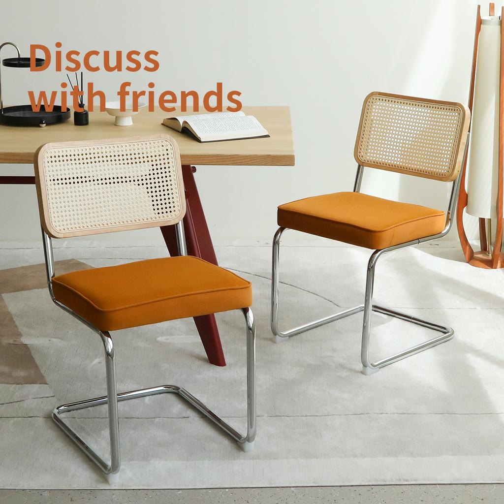 Set di 2 Sedie da Pranzo, Sedie Accento in Velluto e Rattan con Gambe Cromate, Sedie Moderne Mid-Century Design Breuer, Sedie da Pranzo Soggiorno Cucina