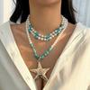 Wind Exaggerated Starfish Pendant Necklace Women'S Neck Chain Niche Stacking Wearing Imitation Pearl Ocean Wind Necklace