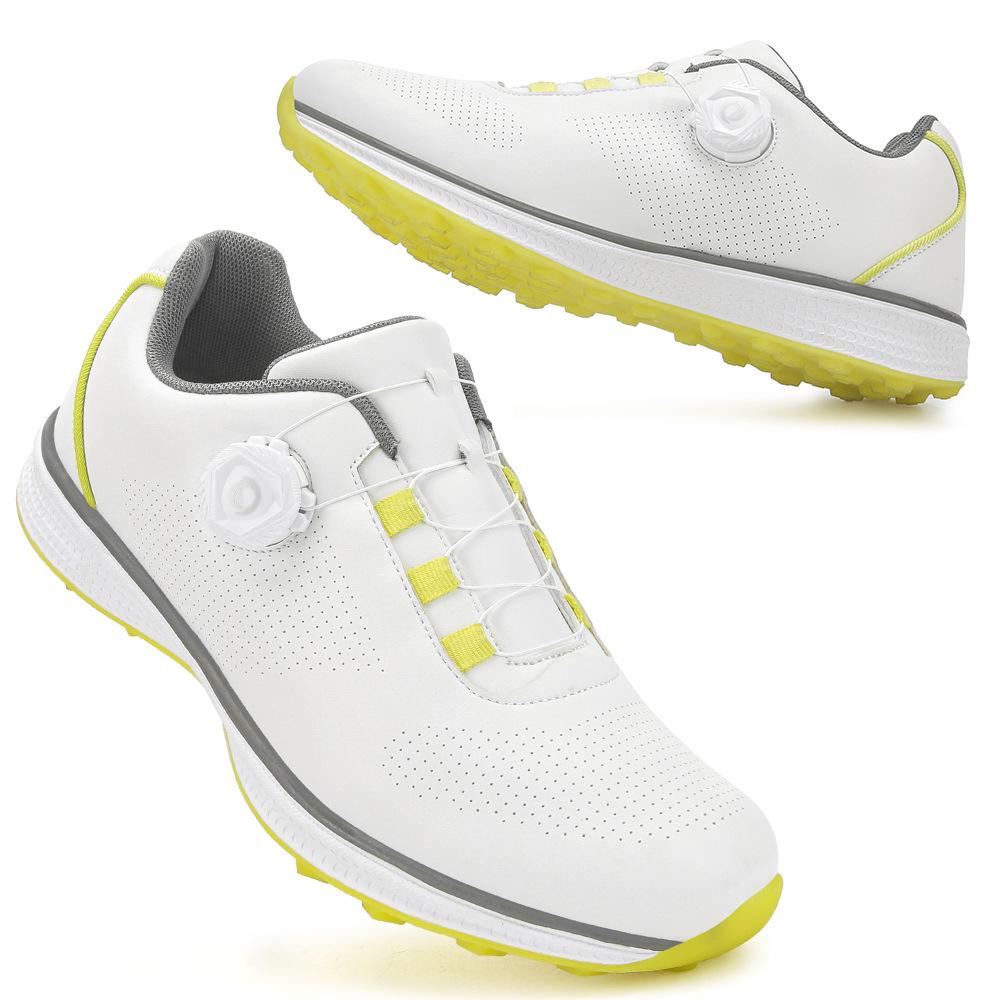 Men's Waterproof Breathable Golf Shoes with Fixed Spikes and Buttons