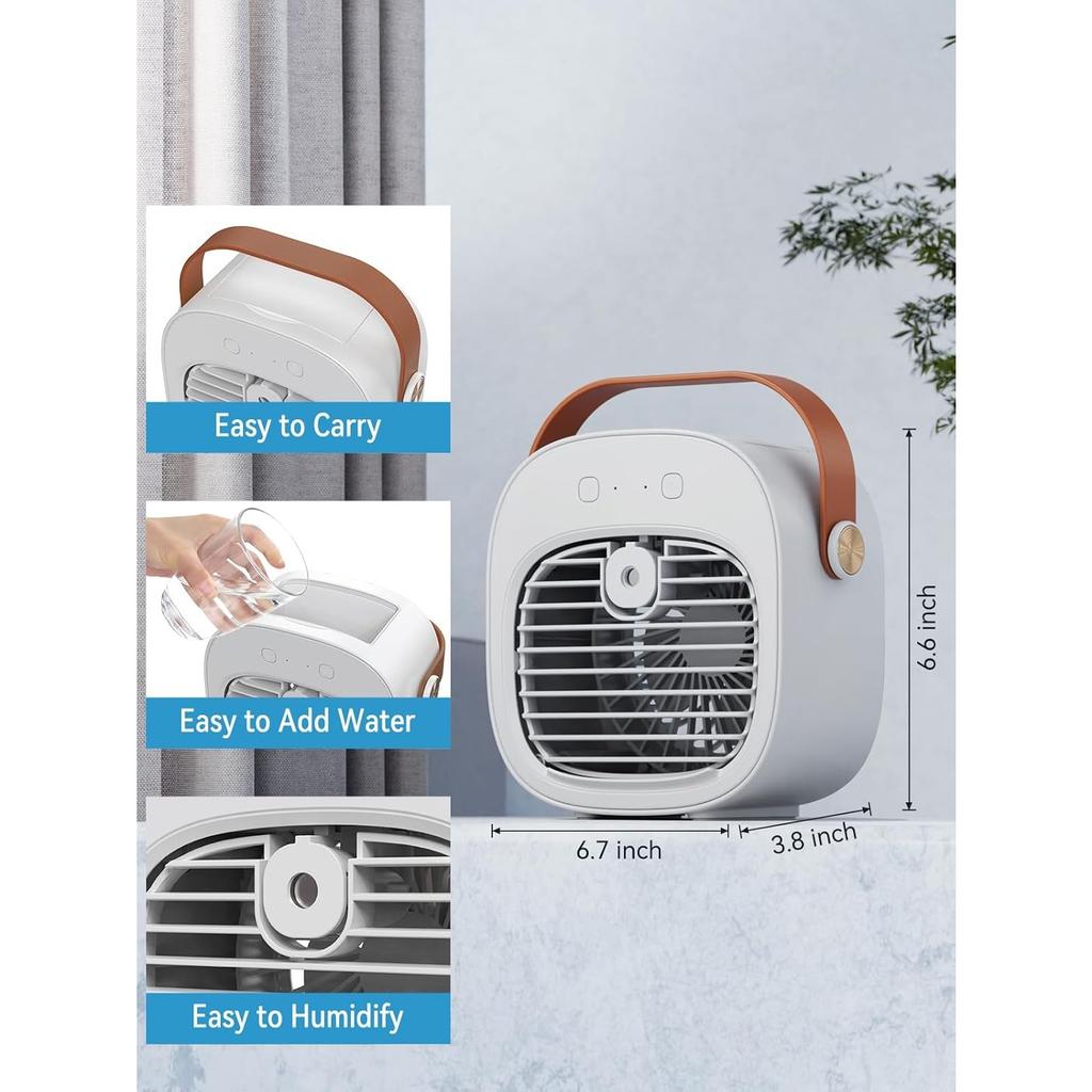 Portable Air Conditioner -5200mAh Rechargeable Mini Air Conditioner with 3 Speed Settings, 5-10 Hours Runtime,Quiet Desk Cooling Fan, Personal Air