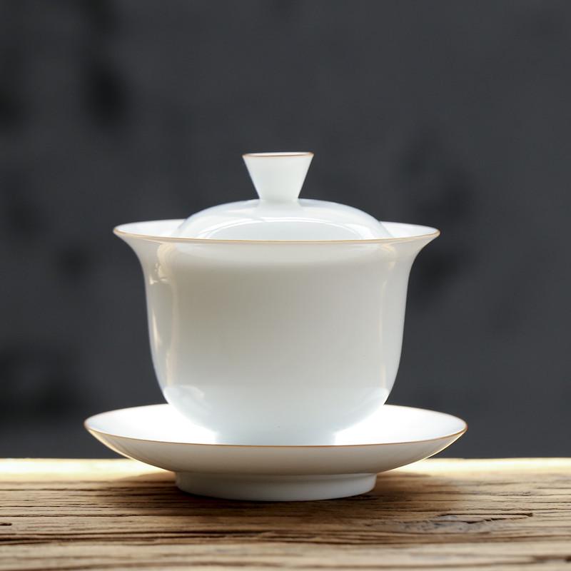 Customizable Handmade Sancai Gaiwan White Ceramic Tea Bowl - Thin-walled Kung Fu Tea Set