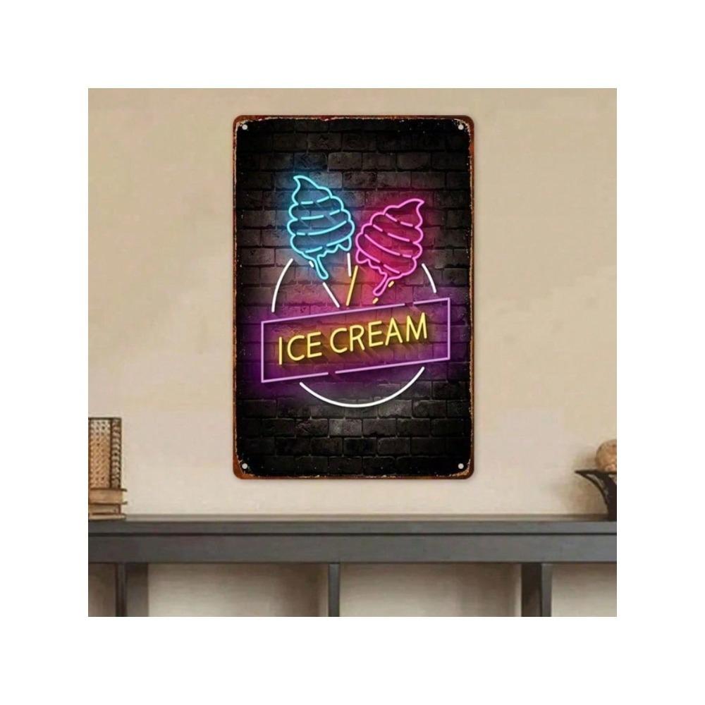 Retro Neon Ice Cream Metal Wall Art Sign for Kitchen Decor