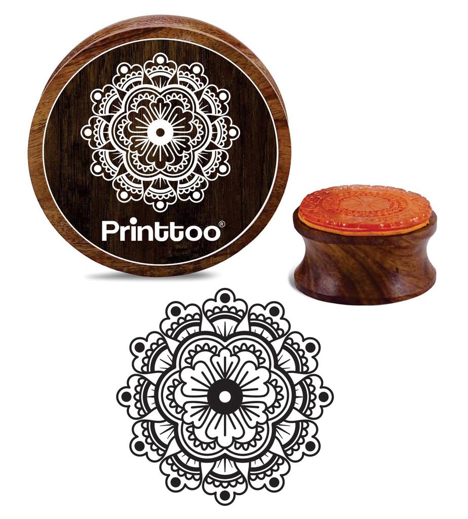 Printtoo Scrap-booking Wooden Rubber Stamp Round Floral Mandala Pattern Craft Textile Stamps-2