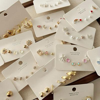 Exquisito Set, Pendientes, Pendientes de Diseño Nicho, Pendientes de Botón de Alta Gama para Mujer, Set de 6 Piezas para Mujer