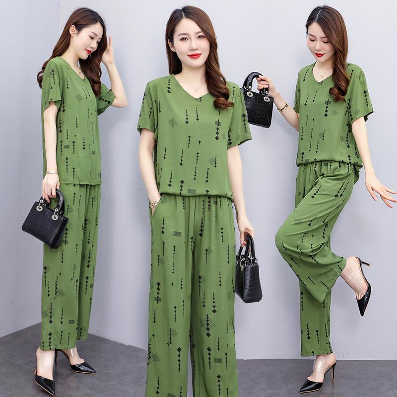 Damesbroeksets Casual zomer 2-delige sets Dames Elegante losse broek met wijde pijpen en blouse met korte mouwen