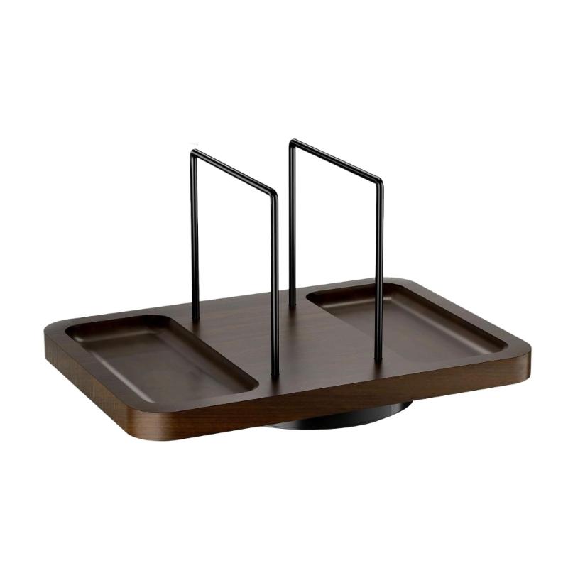 

360 Degree Turning Seasoning Display And Tissue Dispenser With Solid Wood Base For Kitchen Bathroom Area Organization 1
