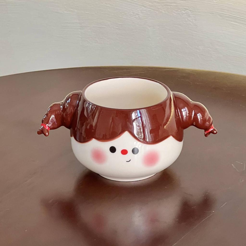 Hochwertiger geflochtener süßer Keramiktasse für kleine Mädchen mit Deckel Löffel Paar Frühstück Kaffeetasse Büro Wasserbecher