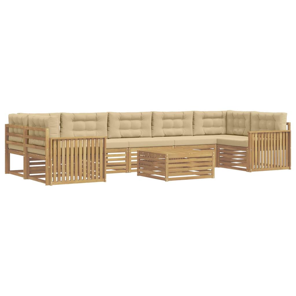 Outdoor Sofa Set 8 Pieces White and Beige Solid Acacia Wood