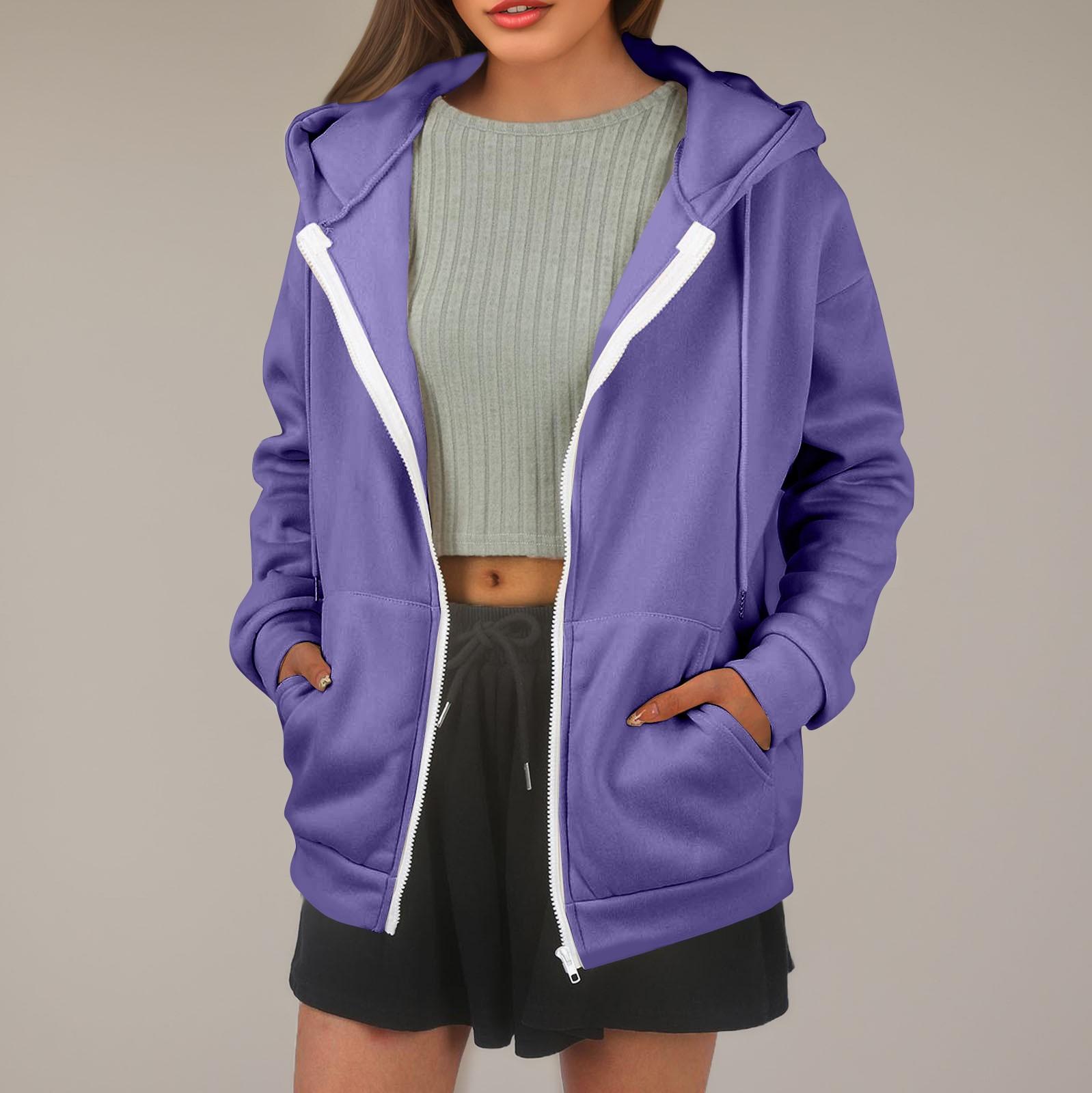 

Женская толстовка с капюшоном, однотонная, с длинными рукавами, свободная спортивная куртка с капюшоном XL фиолетовый