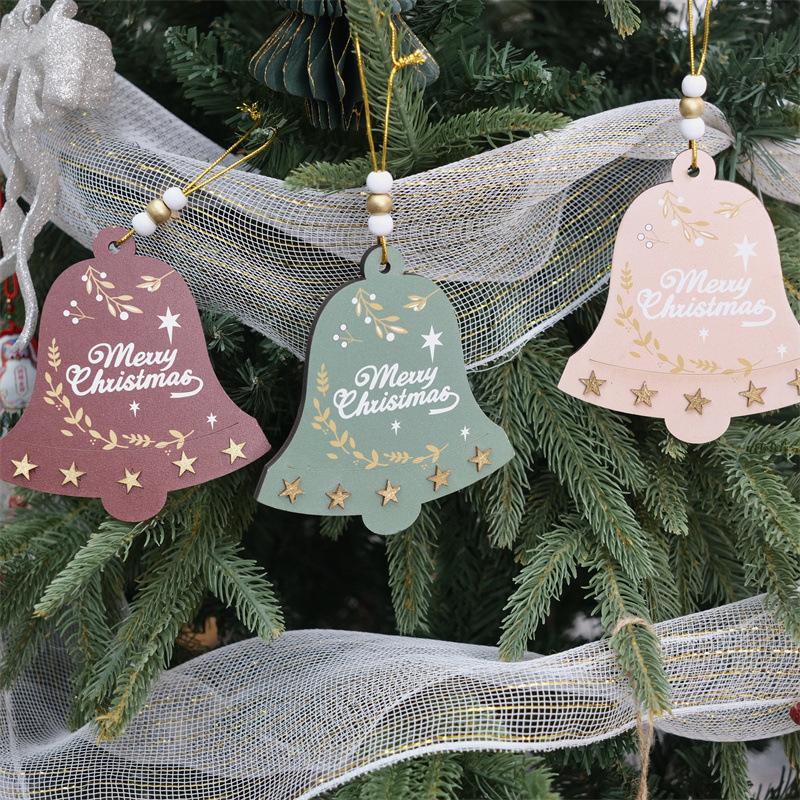 Christmas Wooden Bell Pendant Christmas Tree Hotel Shop Window Car DIY Atmosphere Props Decorative Pendant Small Gift Ornaments