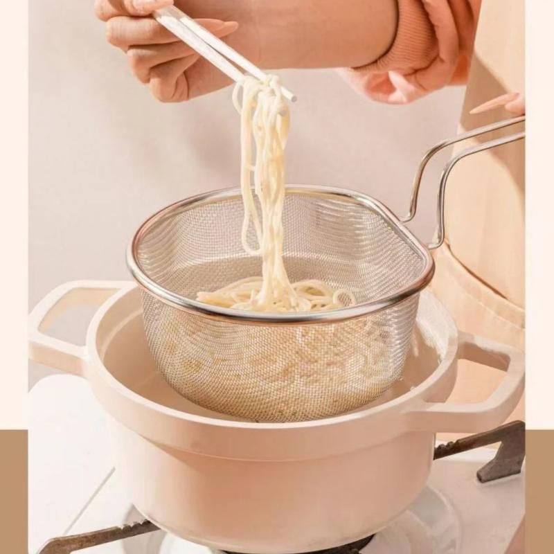 Multi Function 304 Stainless Steel Deep Fry Basket Kitchen Strainer Filter Pan for Hot Pot Lo Mein Cooking Household Essential