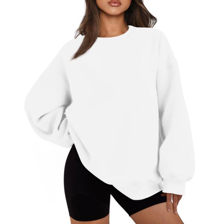 Women Casual Sweatshirt Top Long Sleeve Solid Color Round Neck Fashion