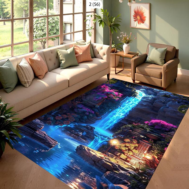 

Cyber Cool Style Ancient Town Fluorescent Waterfall Rug Carpet Mat Non-Slip for Living Room Bedroom Futuristic Home Decor 40x60cm