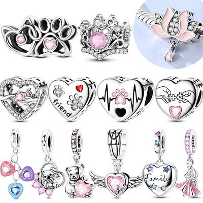 Charms Copper Crown Heart Family Beads Fit Original Pendent Dangle Bracelet Necklace Diy For Women Jewelry Gift