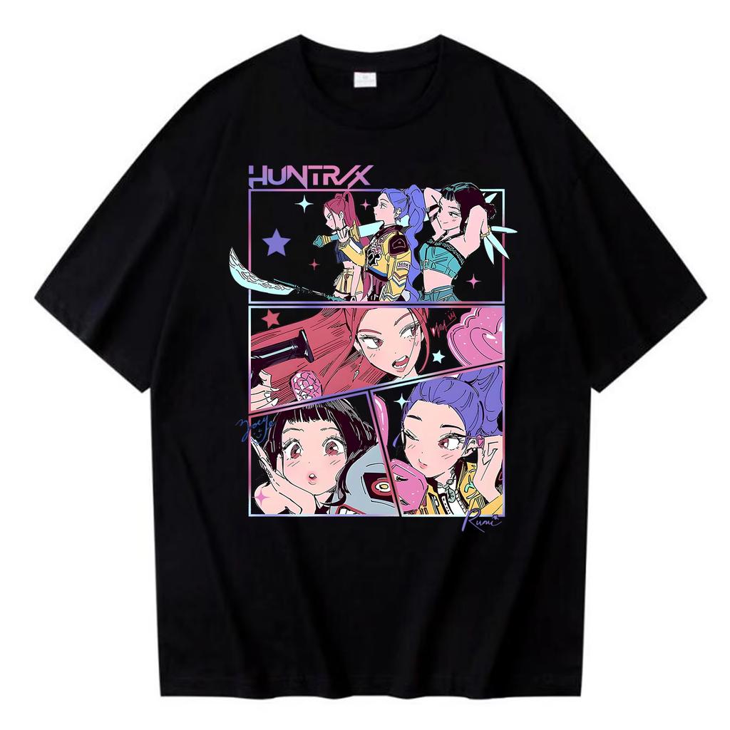 Kpop Dämonenjäger Saja Boys T-Shirt Harajuku Damen Mädchen Huntrix O-Ausschnitt Sommerhemd Geschenk für Fans