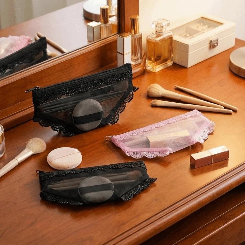 Mesh Briefs Shape Cosmetic Bag Lace Trim Travel Storage Bag Makeup Storage Pouch for Travel