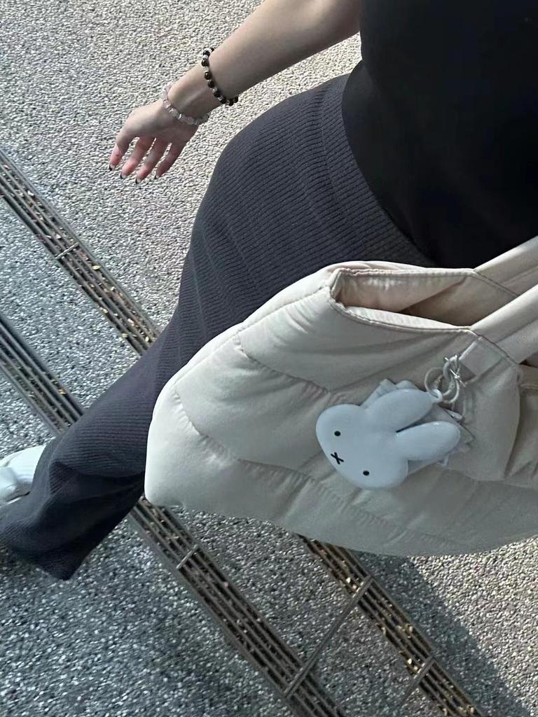 College Style Large Capacity Puffy Tote Bag - Lightweight Cotton-Filled Shoulder & Handheld Women's Laptop Bag