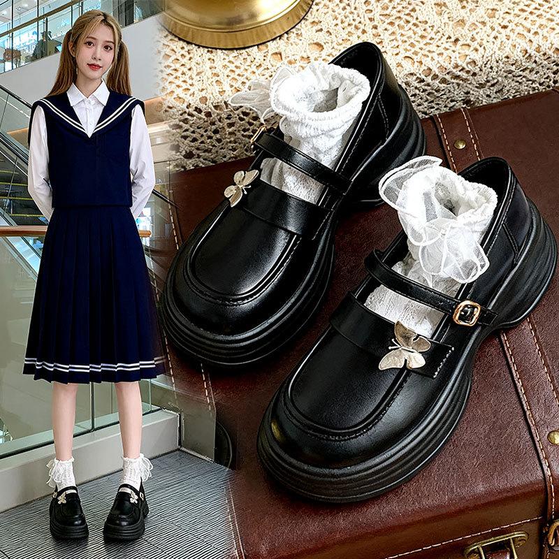 Thick Heel Platform Retro College Style Jk Shoes 2025 Autumn New Mary Jane Shoes Butterfly Decorative Small Leather Shoes