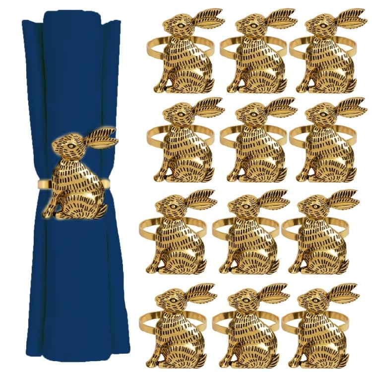 Pack of 12 Easter Rabbit Napkin Rings Metal Designs Napkin Buckles Accessories for Wedding Banquets and Home Use