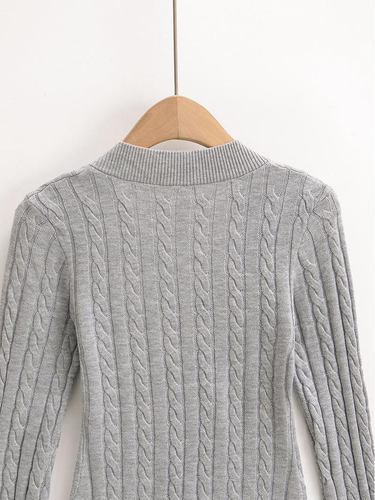 American Girl V-Neck College Style Slim Cable Knit Sweater