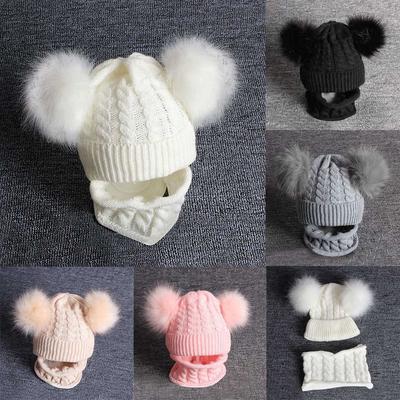 Sagit 2PCS Kid Baby Knitting Vlna Zateplení Zimní hiarball čepice čepice + šátek Sada