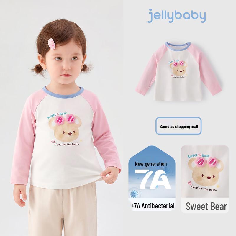 JELLYBABY Girls' Cute Bear Colorblock Long-Sleeve Tee