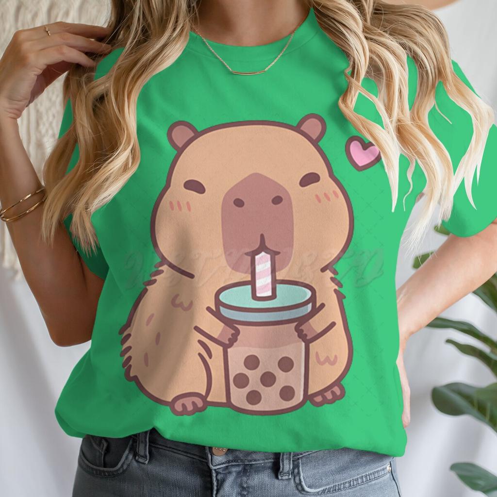Tie Dye Animal Graphic Lover Gift Shirt Tee Capybara Kawaii Cartoon T-shirts Crew Neck Casual Summer Drink Tops