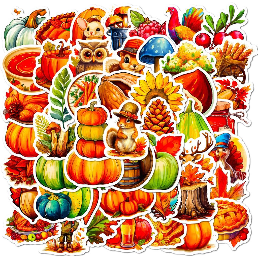 50 Thanksgiving Stickers New Products Turkey Cartoon Animals Children's Stickers Thanksgiving Doodle Decoration Temu
