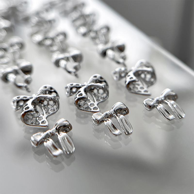 10 Pcs Glossy Silver Ribbon Nail Art Charm 3D Metal Alloy Bows Silk Ribbon Nail Decoration Diy Retro Metallic Nail Accessories