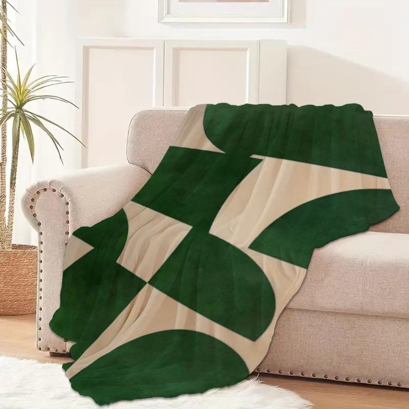 1 Stück smaragdgrün beige abstrakt minimalistische Flanelldecke bequem, warm und weich Sofadecke geeignet für alle Jahreszeiten